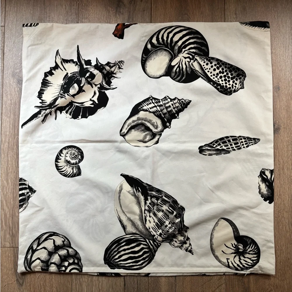 Coastal Seashell Coral Pillow Cover Modern Beach House Cotton Euro 26” Square